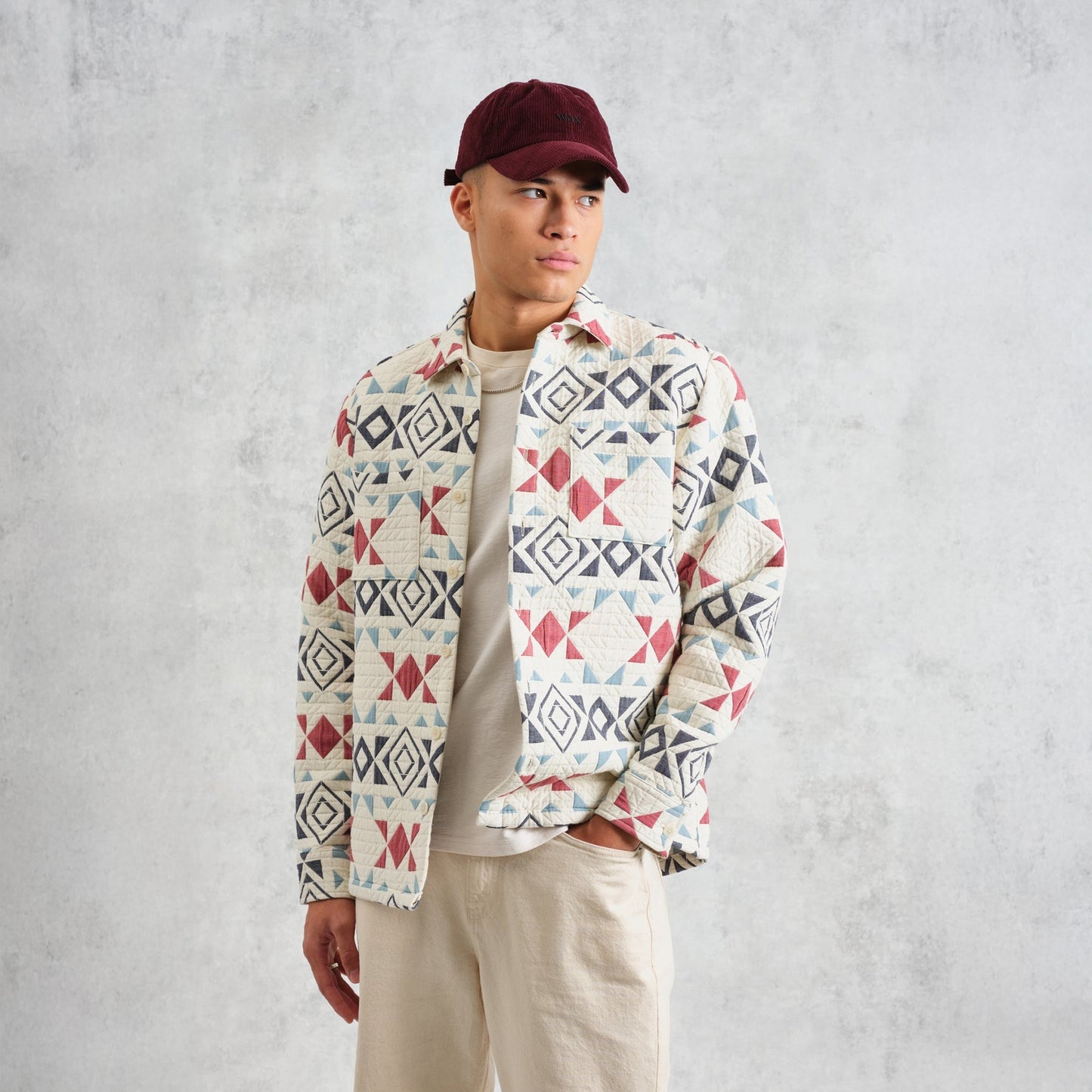 - Otto Quilted Overshirt -Ecru/Red