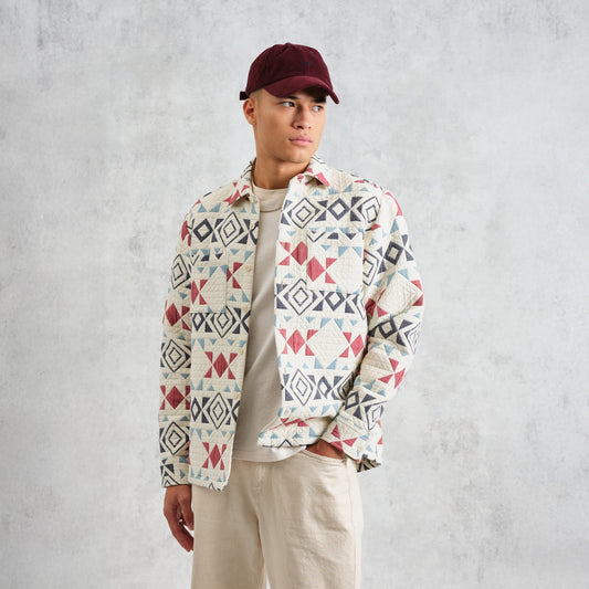 - Otto Quilted Overshirt -Ecru/Red