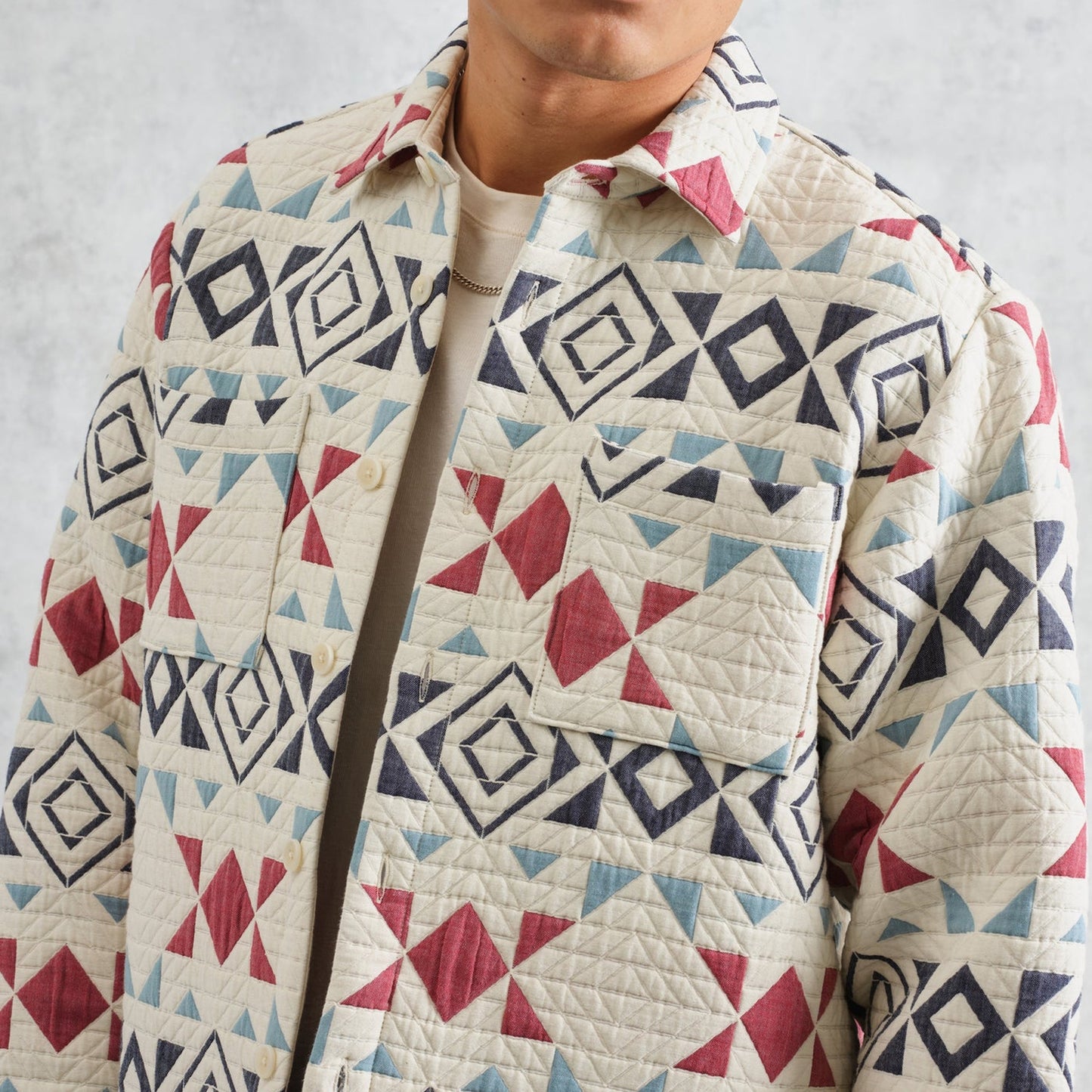 - Otto Quilted Overshirt -Ecru/Red