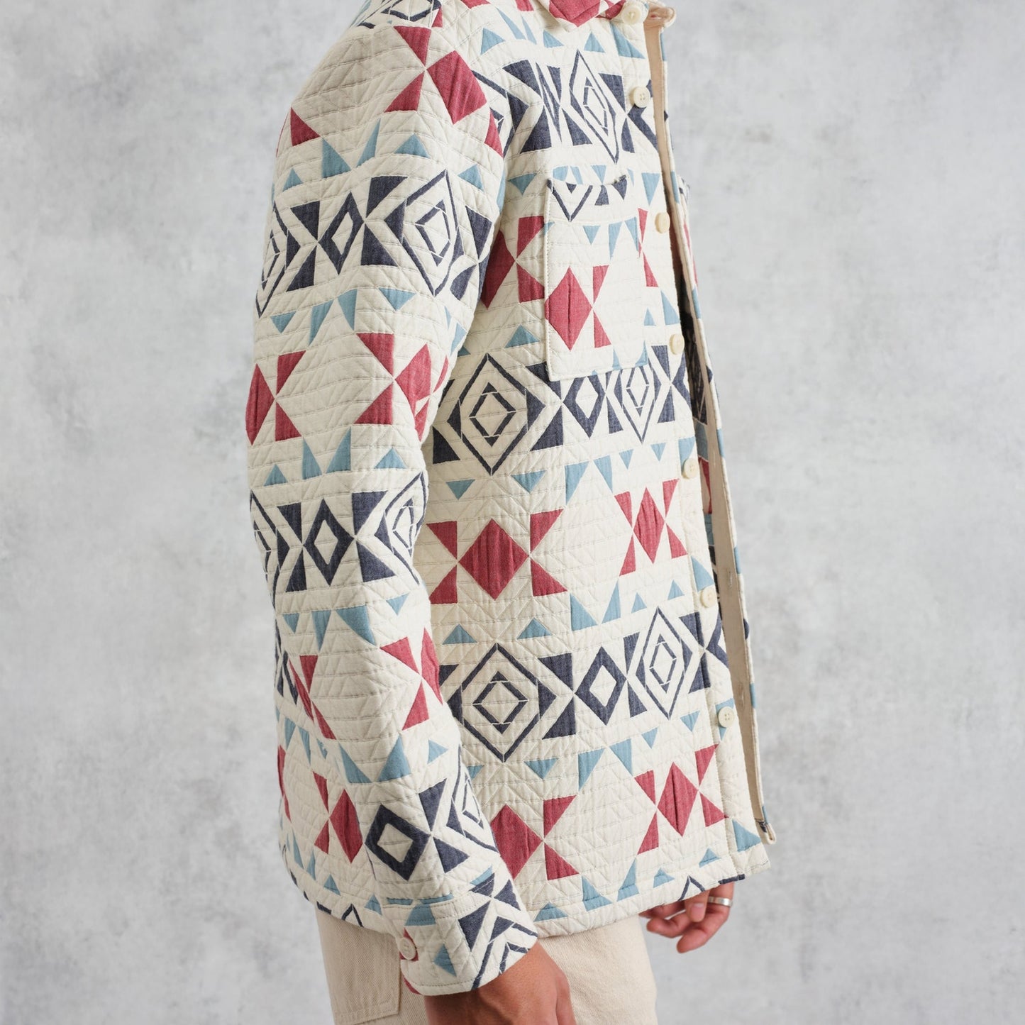 - Otto Quilted Overshirt -Ecru/Red