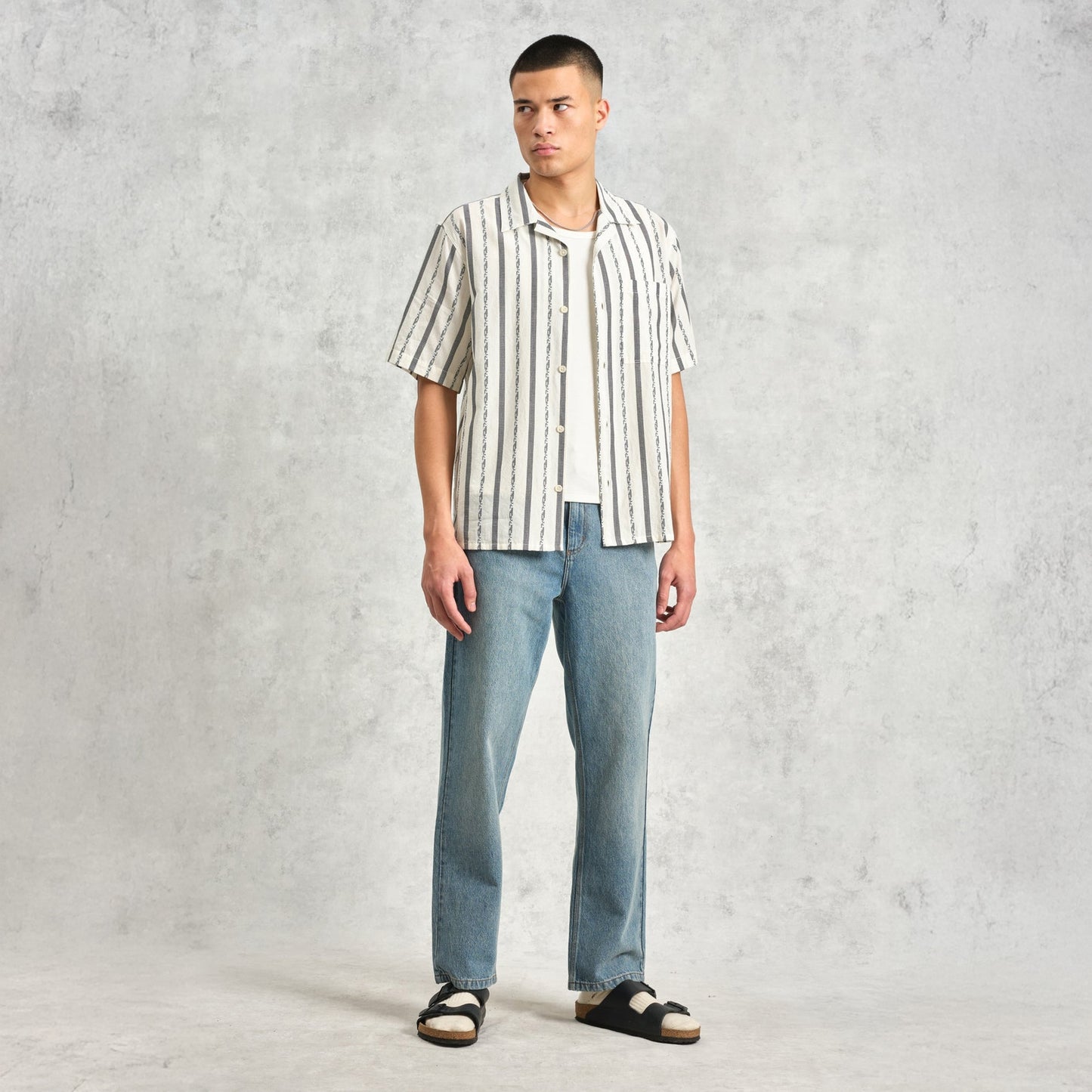 - Didicot Fleck Stripe Short Sleeve Shirt - Ecru