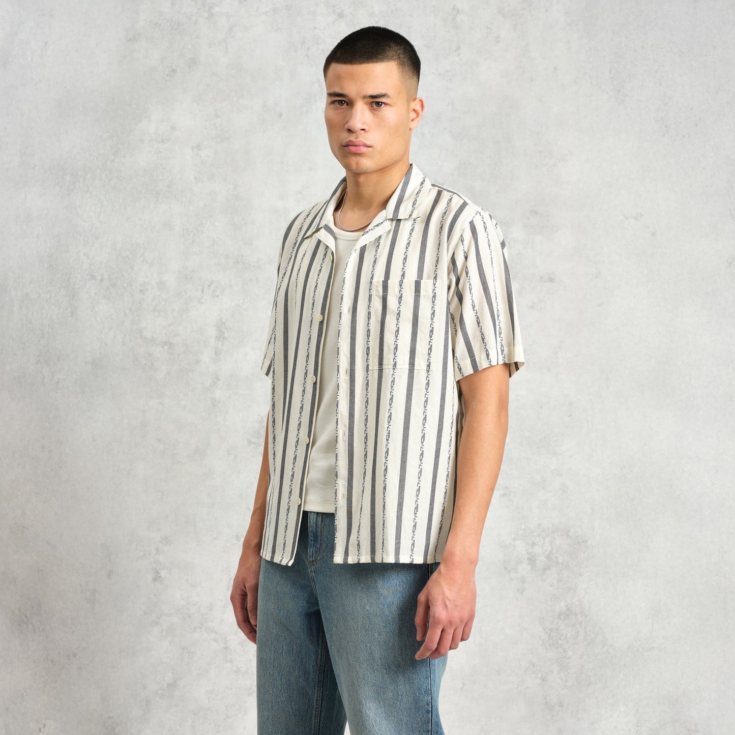 - Didicot Fleck Stripe Short Sleeve Shirt - Ecru