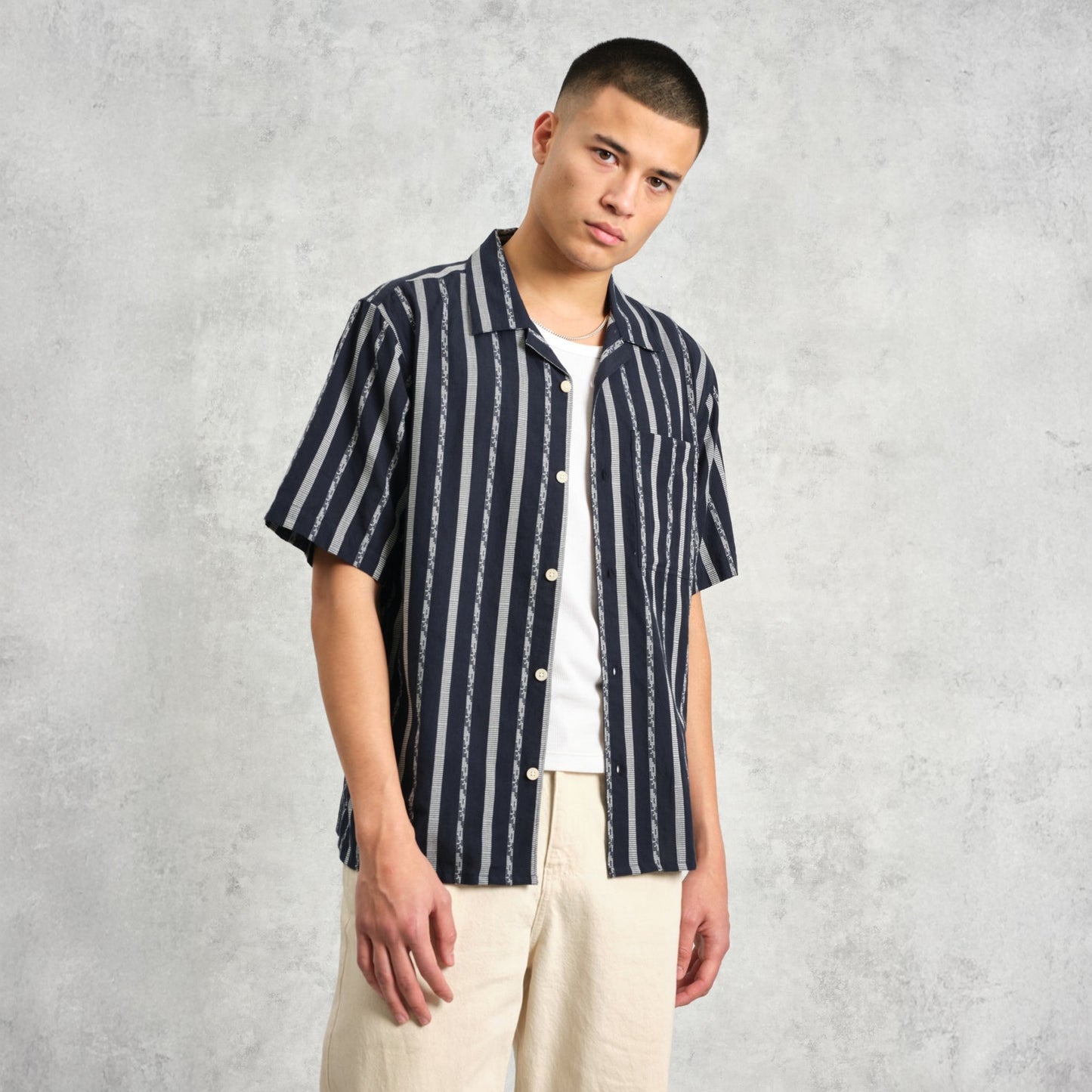 - Didicot Fleck stripe Short Sleeve Shirt - Navy