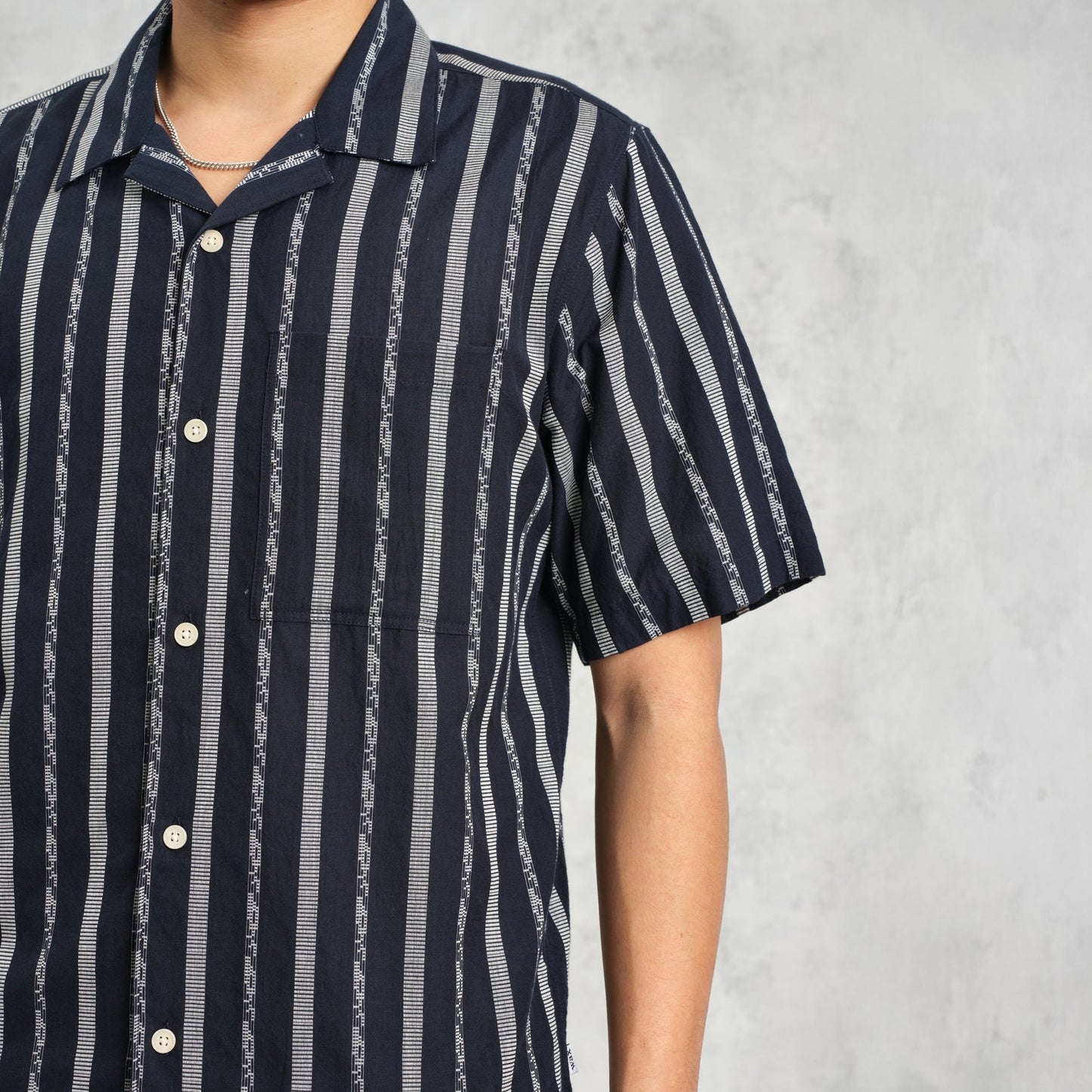 - Didicot Fleck stripe Short Sleeve Shirt - Navy