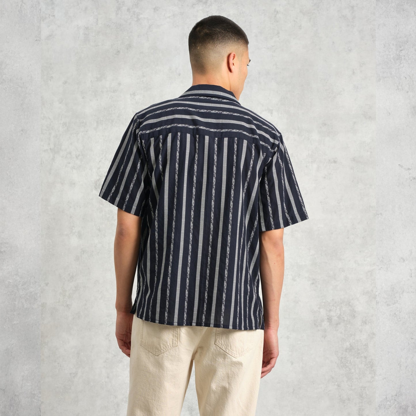 - Didicot Fleck stripe Short Sleeve Shirt - Navy