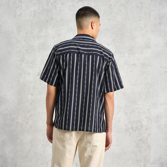 - Didicot Fleck stripe Short Sleeve Shirt - Navy