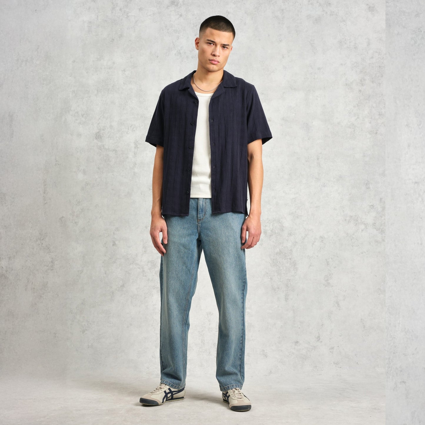 - Didicot Open Weave Short Sleeve Shirt - Navy