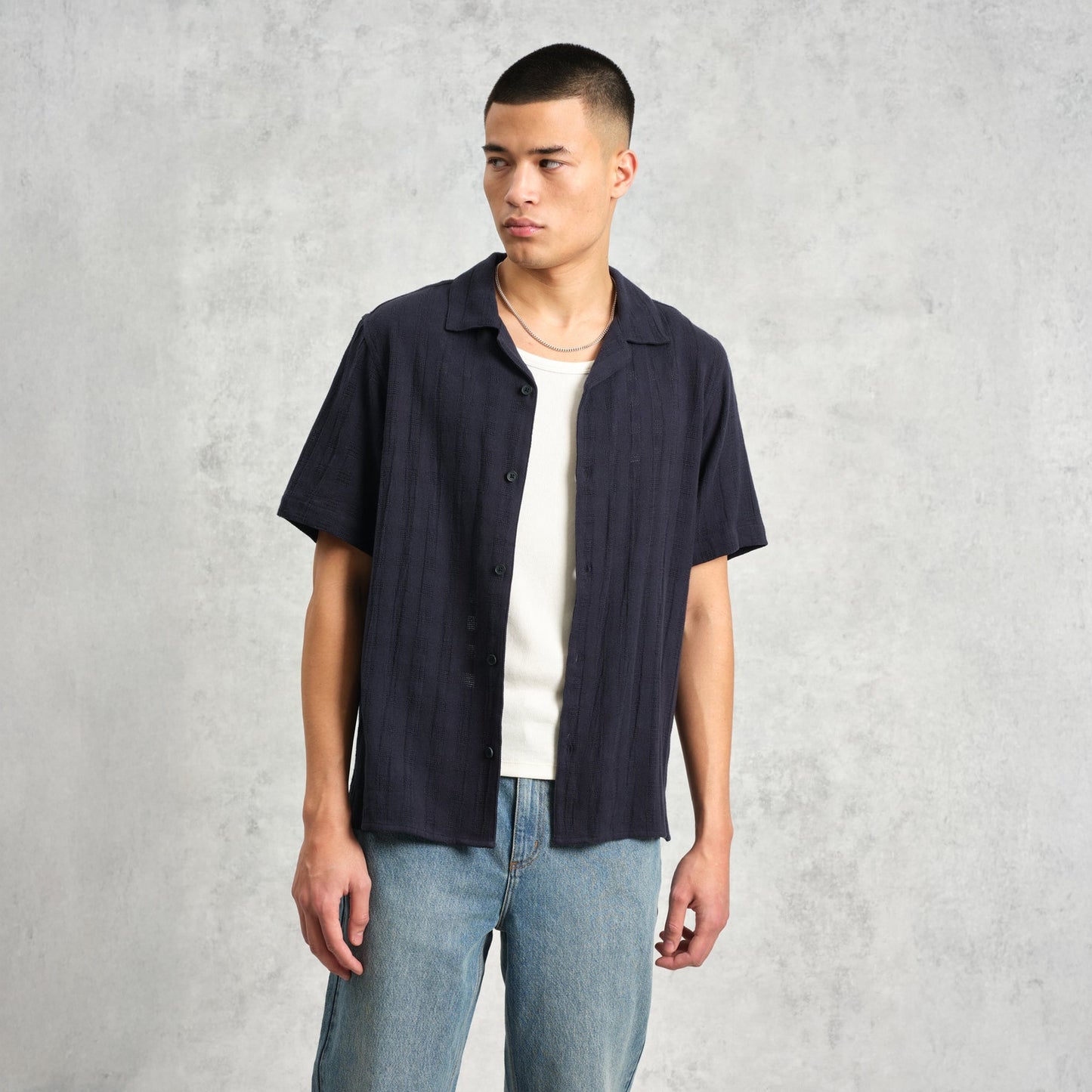 - Didicot Open Weave Short Sleeve Shirt - Navy