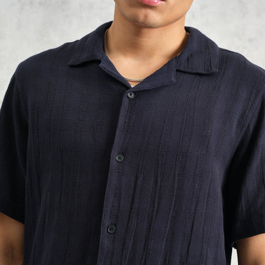 - Didicot Open Weave Short Sleeve Shirt - Navy