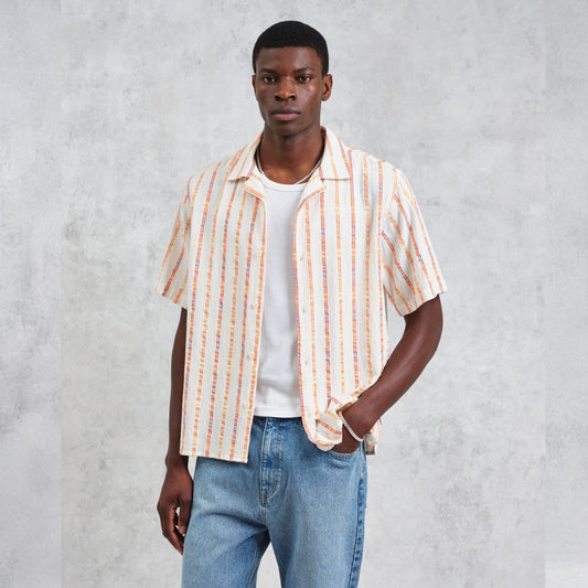 - Didicot Multi Loom Short Sleeve Shirt - Ecru/Orange