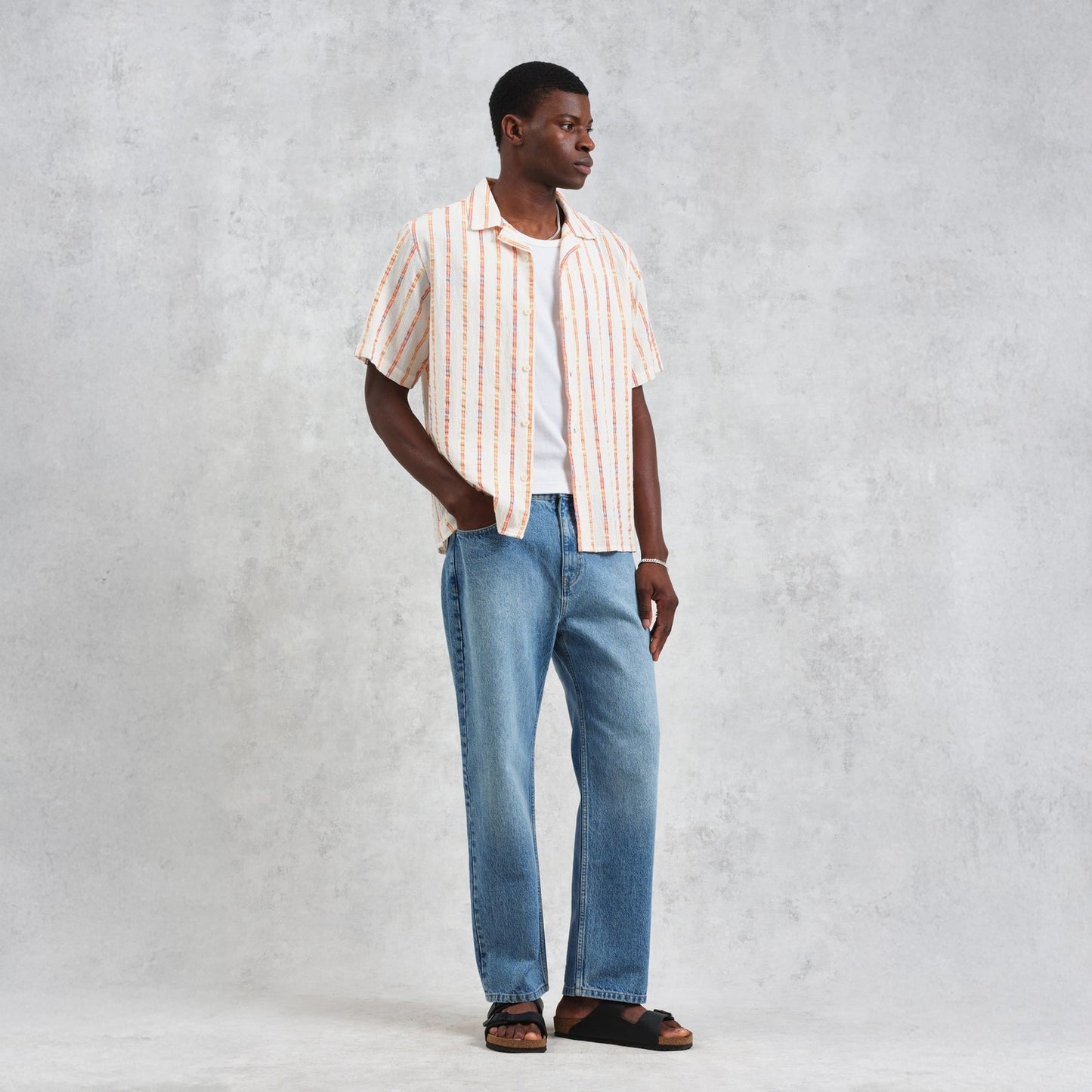 - Didicot Multi Loom Short Sleeve Shirt - Ecru/Orange