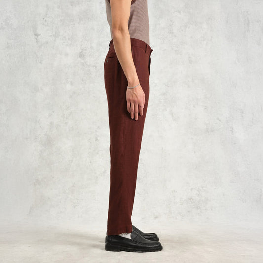 - Alp Smart Linen Trousers - Merlot