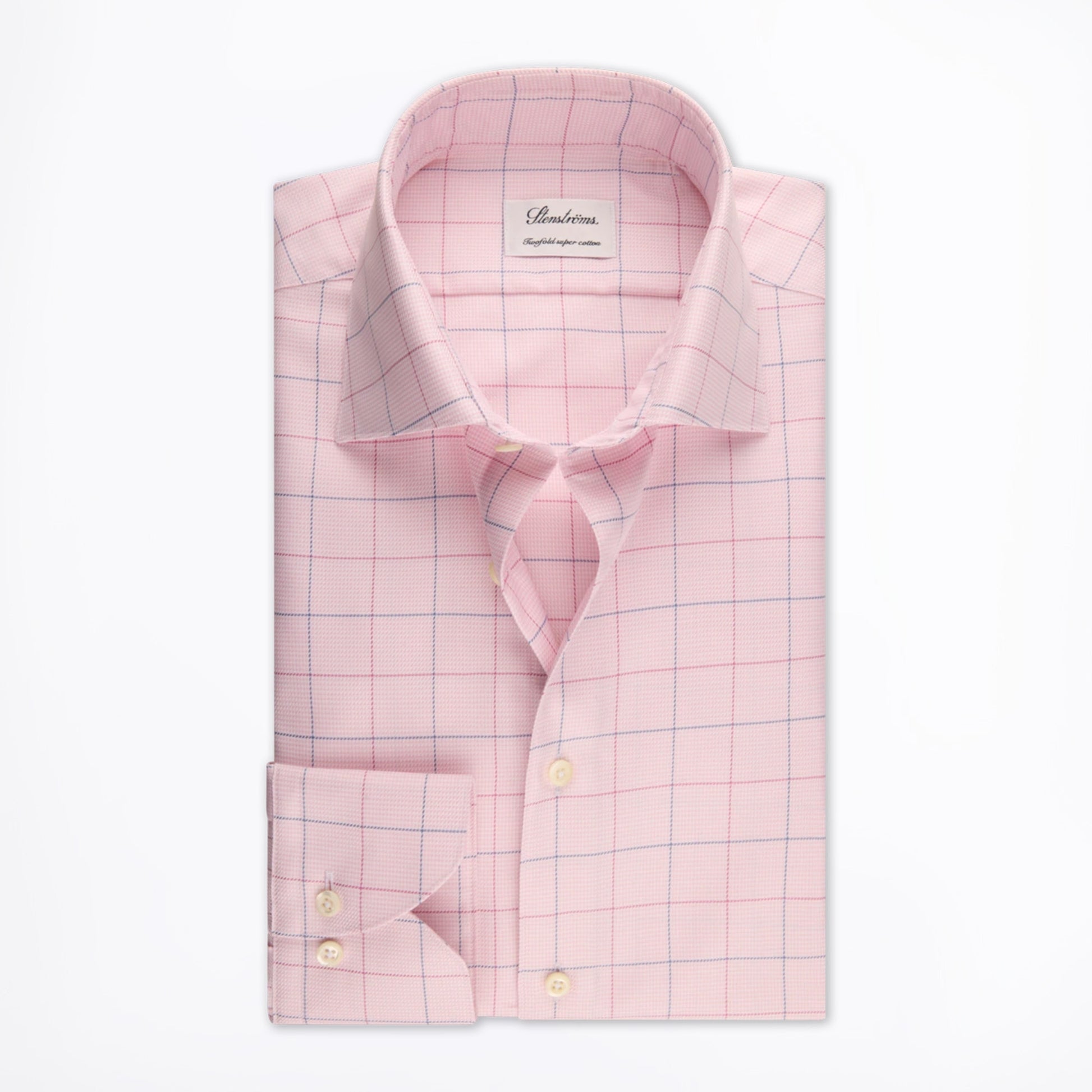 Stenstroms Fitted Body Twill Shirt - Pink Check