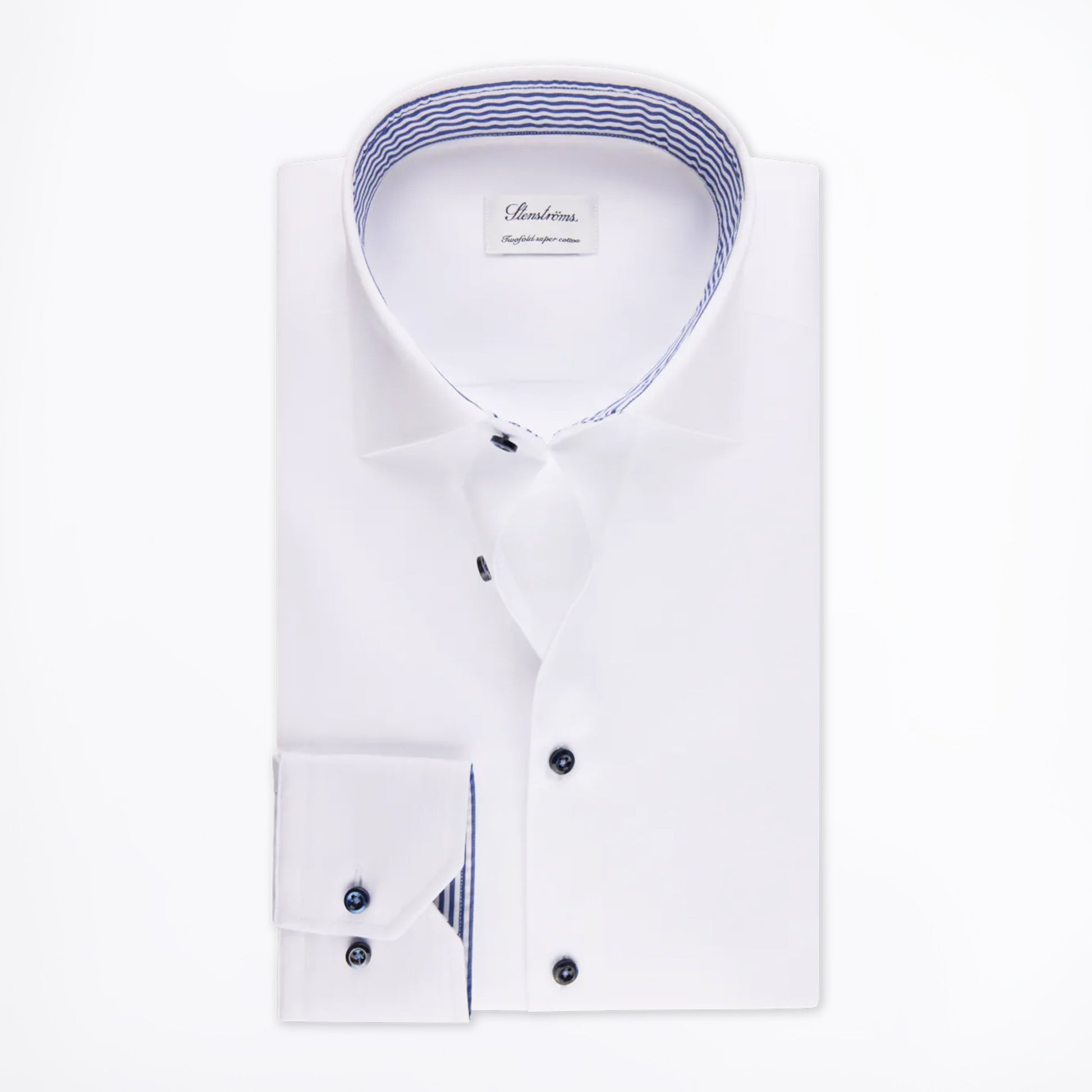 Stenstroms Fitted Body Twill Shirt - Contrast Collar - White