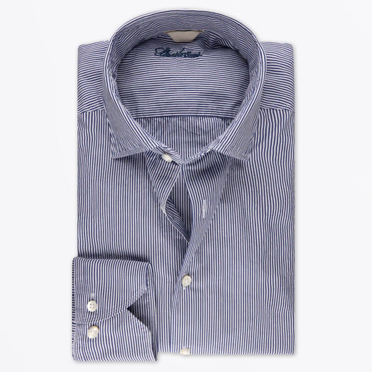 - Fitted Body Poplin Shirt - Navy Striped