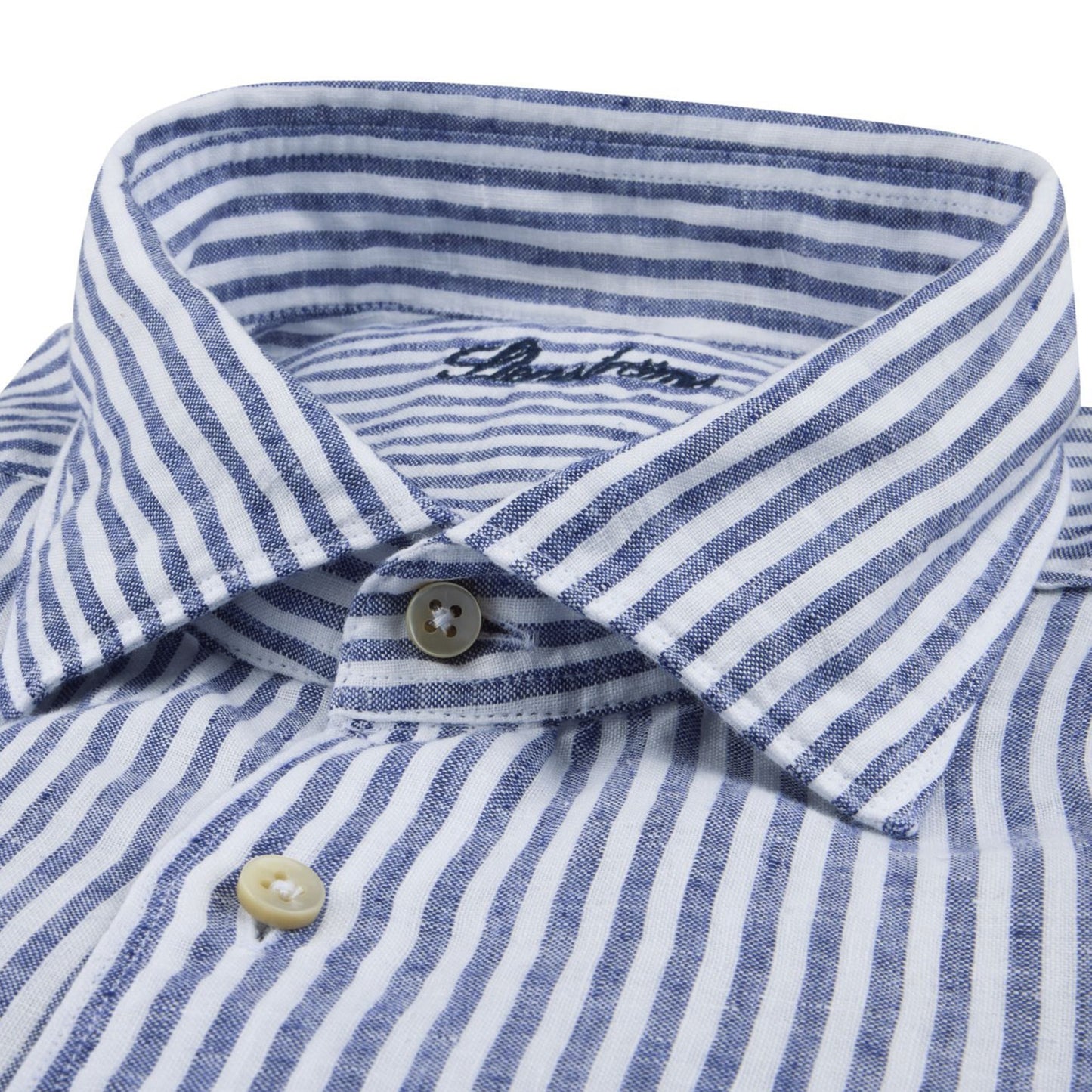 - Fitted Body Linen Shirt - Blue Stripe