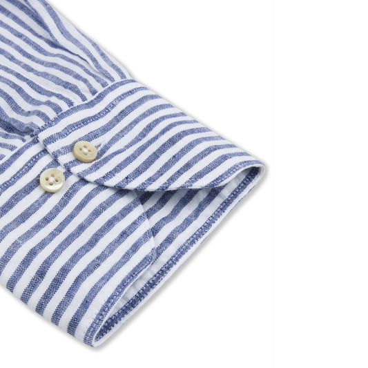 - Fitted Body Linen Shirt - Blue Stripe
