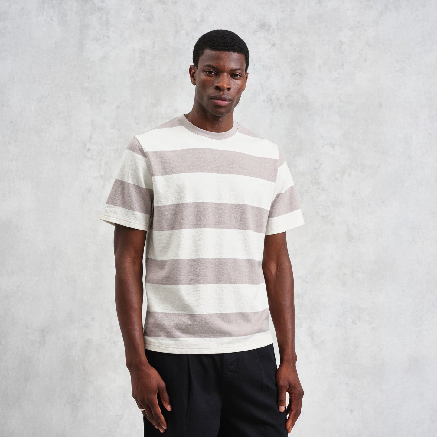 - Dean Short Sleeve Block Stripe Tee - Taupe