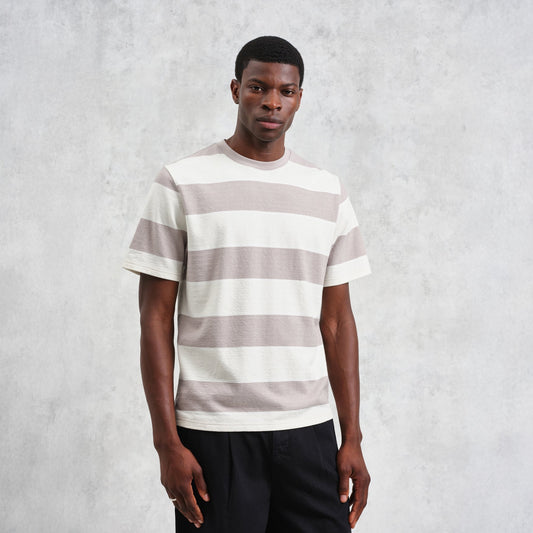 - Dean Short Sleeve Block Stripe Tee - Taupe