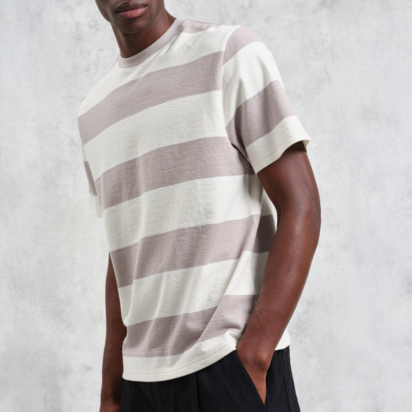 - Dean Short Sleeve Block Stripe Tee - Taupe