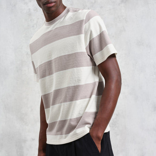 - Dean Short Sleeve Block Stripe Tee - Taupe