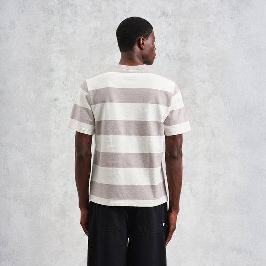 - Dean Short Sleeve Block Stripe Tee - Taupe