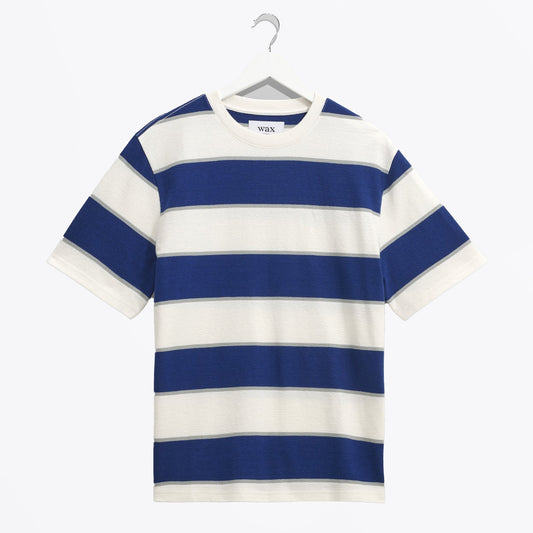 - Dean Short Sleeve Block Stripe Tee - Blue/Ecru