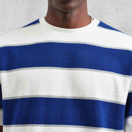- Dean Short Sleeve Block Stripe Tee - Blue/Ecru