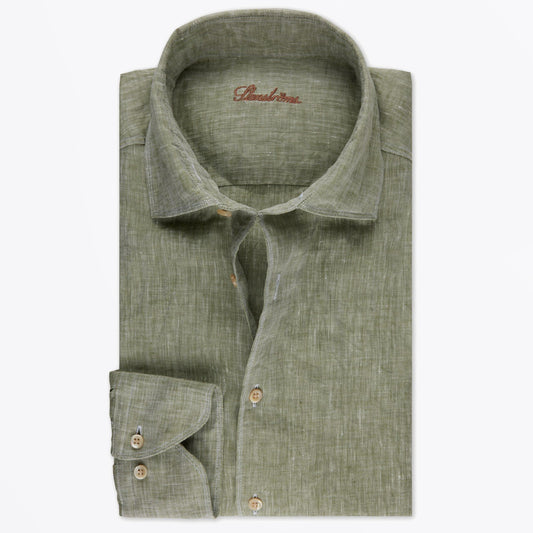 - Fitted Body Linen Shirt - Green