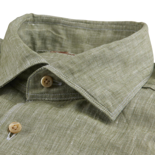 - Fitted Body Linen Shirt - Green