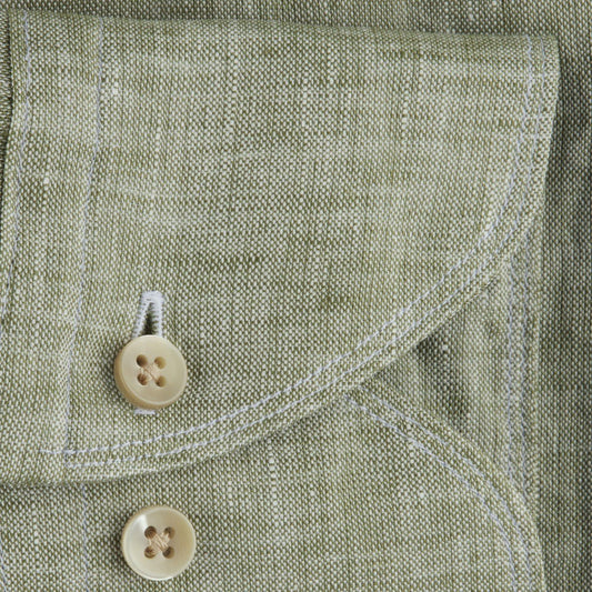 - Fitted Body Linen Shirt - Green