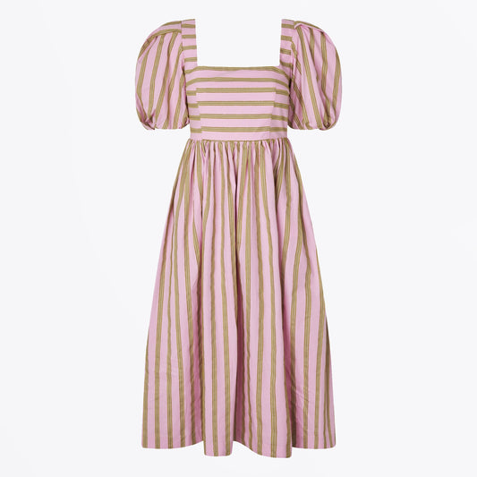 - Blouson Sleeve Midi Dress - Wallpaper Stripes