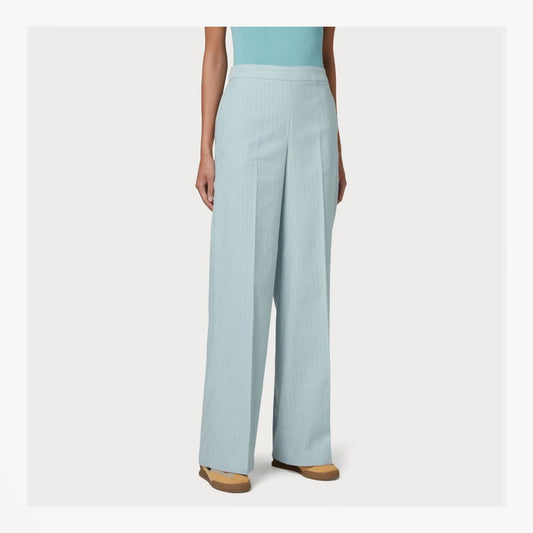 - Wide Leg Pinstripe Trousers - Blue