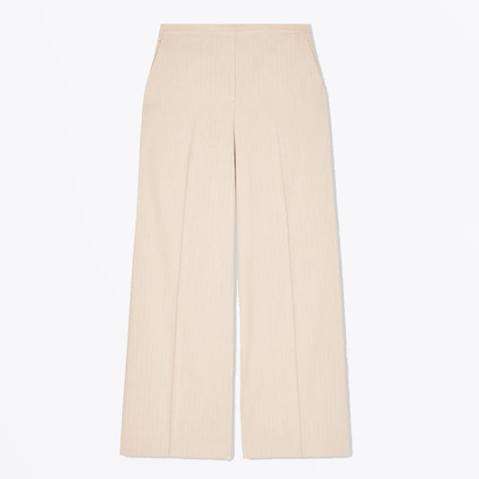 - Wide Leg Pinstripe Trousers - Sand