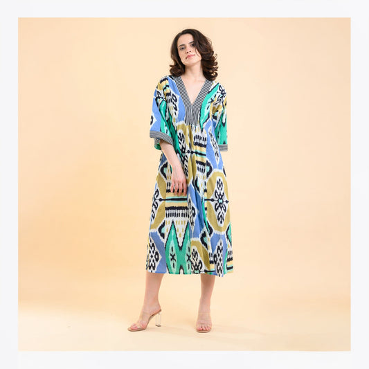 - Pluto Dress - Ikat Blue Brown