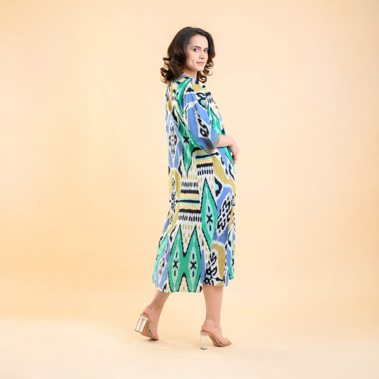 - Pluto Dress - Ikat Blue Brown