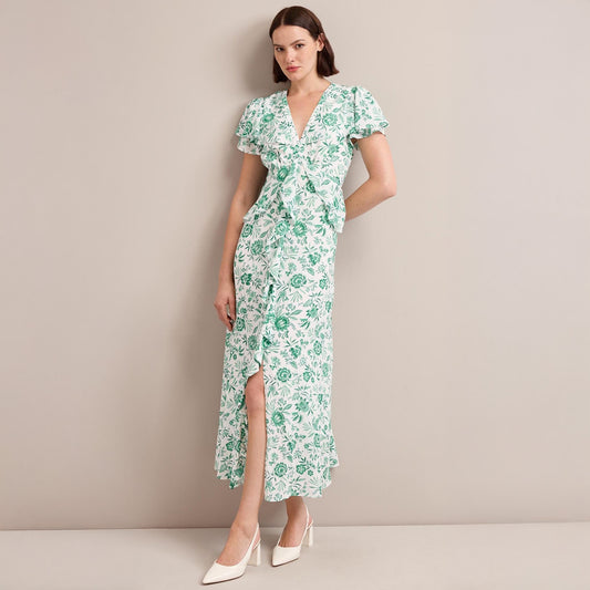- Vivienne Dress - Green Palm Floral Print