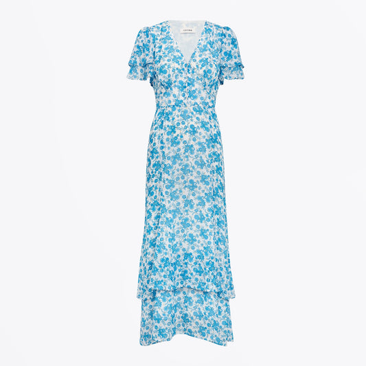 - Lotta Lurex Filcoupe Maxi Dress - White/Blue Paisley Print