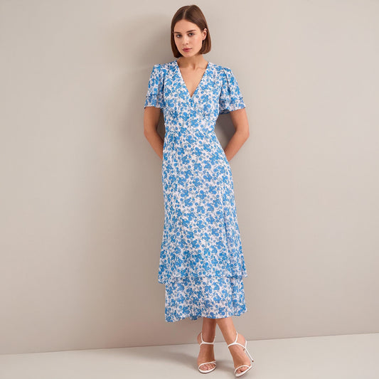 - Lotta Lurex Filcoupe Maxi Dress - White/Blue Paisley Print