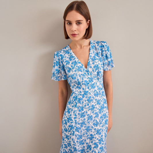 - Lotta Lurex Filcoupe Maxi Dress - White/Blue Paisley Print