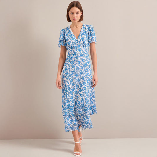- Lotta Lurex Filcoupe Maxi Dress - White/Blue Paisley Print