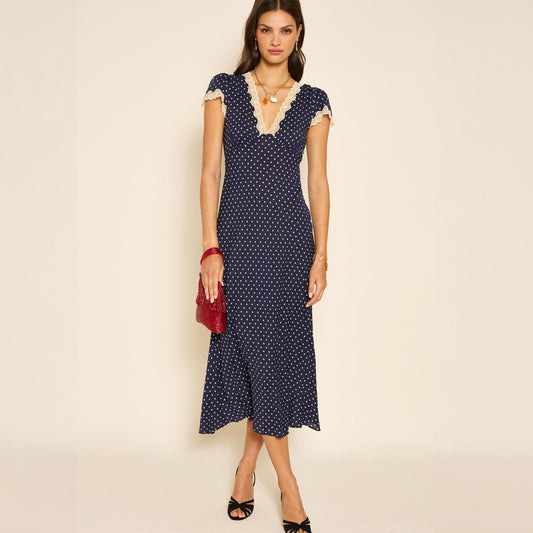 - Clarice Dress - Navy Polka Dot