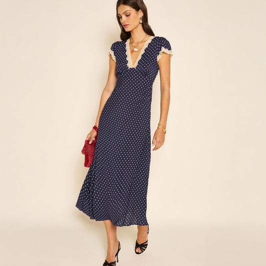 - Clarice Dress - Navy Polka Dot