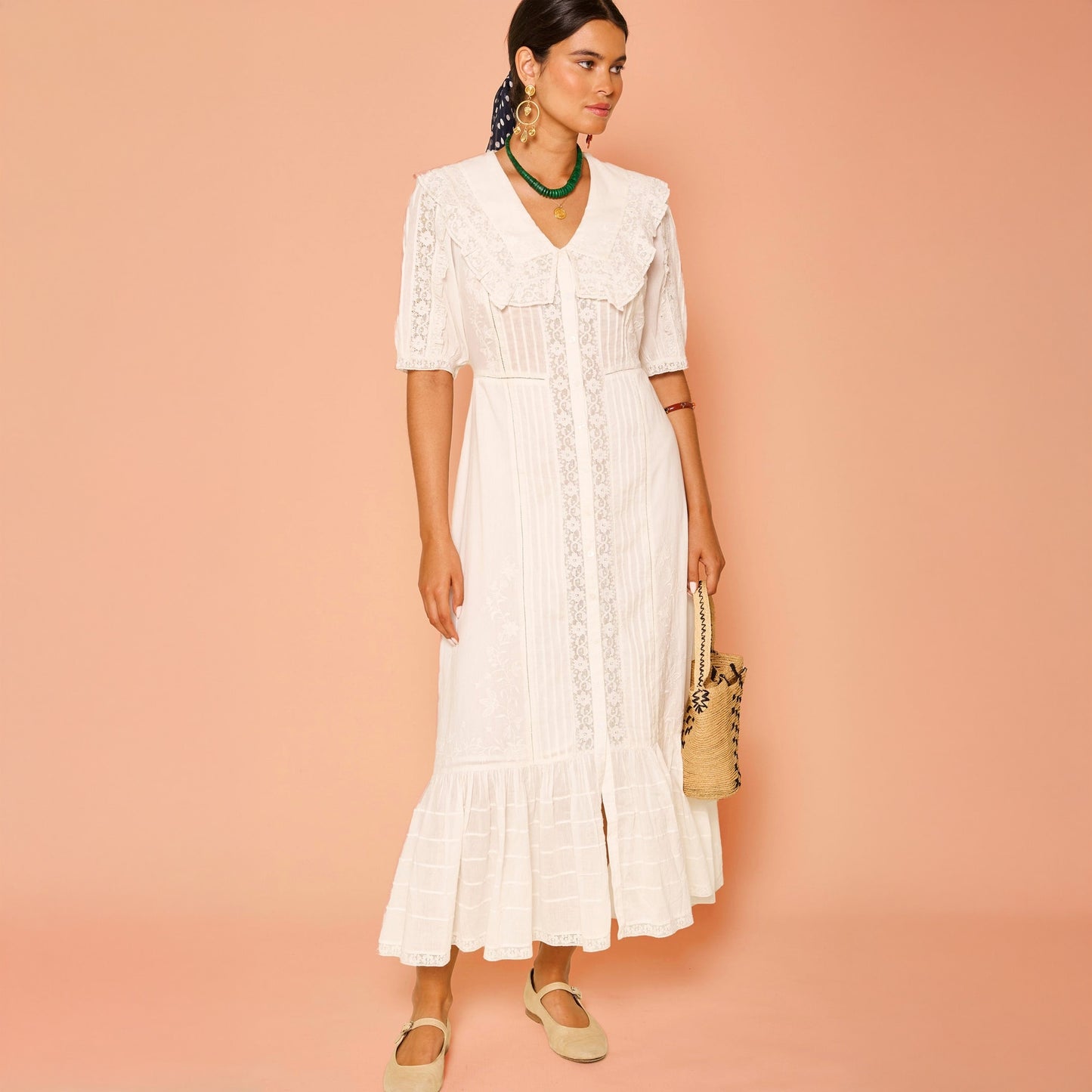 - Edina Dress - Pansy Embroidered White
