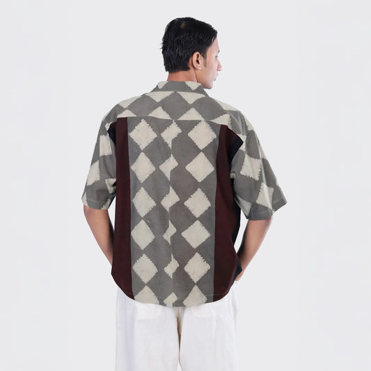 - Rohit Block Print Short Sleeve Shirt - Brown