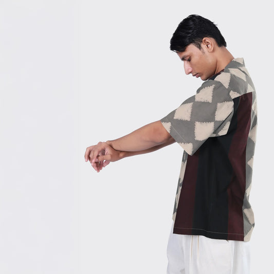 - Rohit Block Print Short Sleeve Shirt - Brown