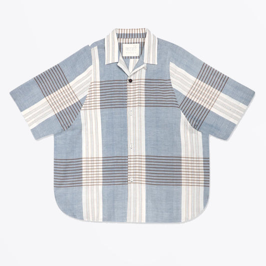 - Yusuke Handwoven Grid Print Short Sleeve Shirt - Blue