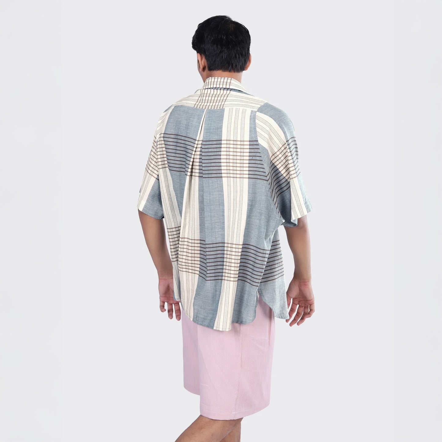 - Yusuke Handwoven Grid Print Short Sleeve Shirt - Blue