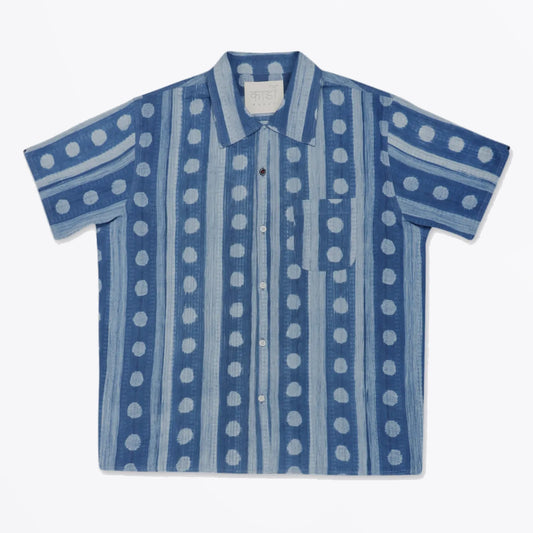 - Chintan Shibori Block Print Short Sleeve Shirt - Blue