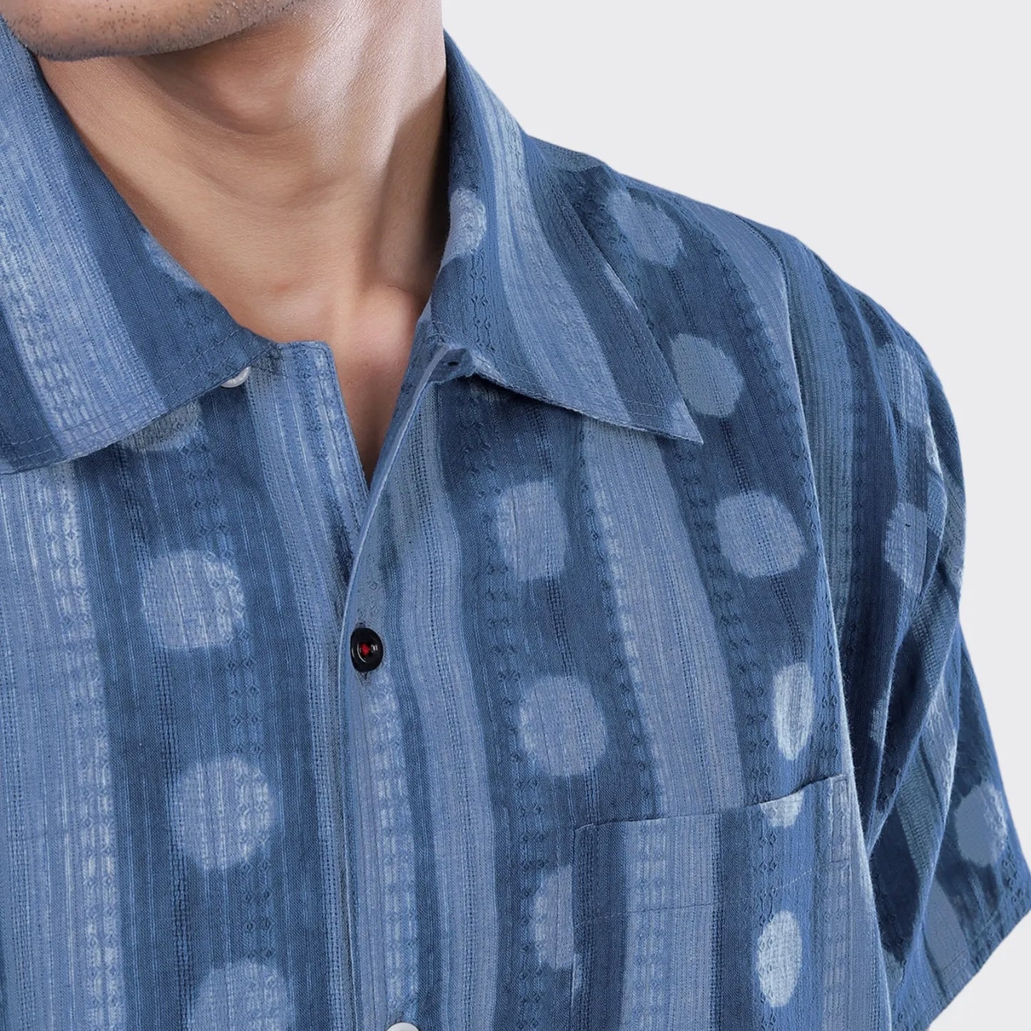 - Chintan Shibori Block Print Short Sleeve Shirt - Blue